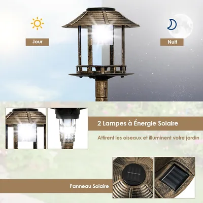 GIANTEX Bain d'oiseaux sur Pied,2 Lampes Solaire,Support Remplissable