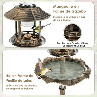 GIANTEX Bain d'oiseaux sur Pied,2 Lampes Solaire,Support Remplissable