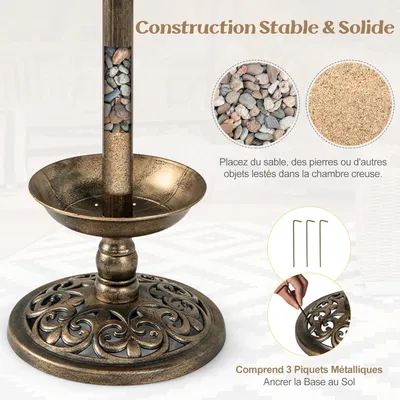 Giantex Bain d'oiseaux sur Pied,2 Lampes Solaire,Support Remplissable