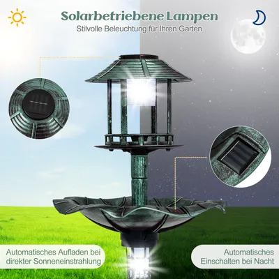 Giantex Vogelbad Auf Ständer, 2 Solarlampen, Nachfüllbarer Behälter Giantex Vogelbad Auf Ständer, 2 Solarlampen, Nachfüllbarer Behälter