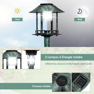 GIANTEX Bain d'oiseaux sur Pied,2 Lampes Solaire,Support Remplissable
