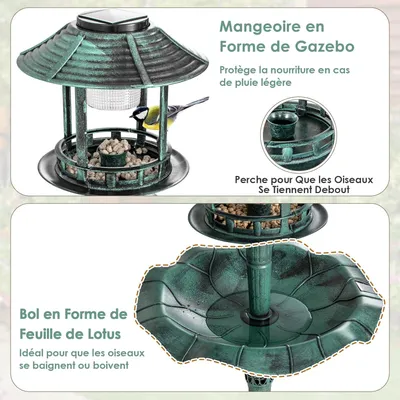 GIANTEX Bain d'oiseaux sur Pied,2 Lampes Solaire,Support Remplissable