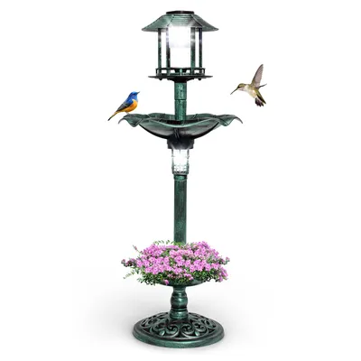 GIANTEX Bain d'oiseaux sur Pied,2 Lampes Solaire,Support Remplissable