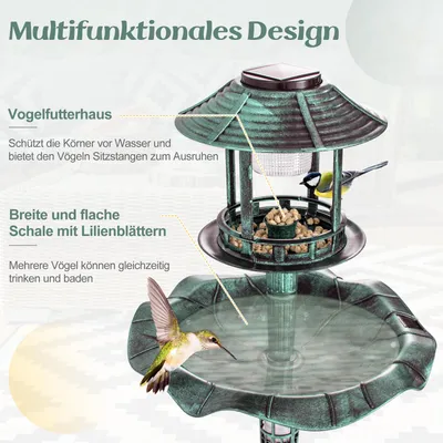 Giantex Vogelbad Auf Ständer, 2 Solarlampen, Nachfüllbarer Behälter Giantex Vogelbad Auf Ständer, 2 Solarlampen, Nachfüllbarer Behälter
