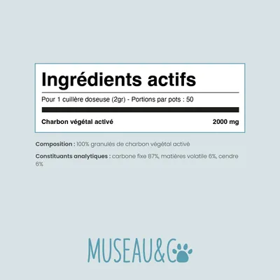 Charbon végétal - Digestion - Purification - Anti-Gaz - Chien & Chat - 100g