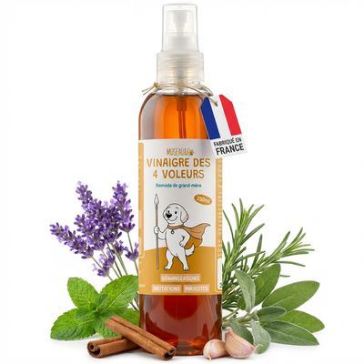 Museau & Co | Vinaigre 4 Voleurs | Répulsif Naturel | Chien & Chat Spray 250ml – Répulsif puces et tiques 🌿