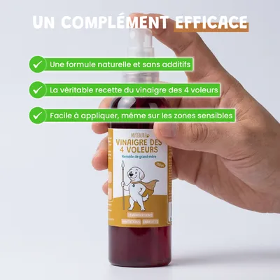 Vinaigre Des 4 Voleurs - Répulsif - Puces - Pelage - Chien & Chat - 100ml