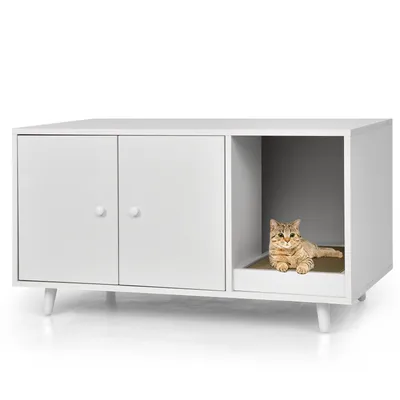 Giantex Maison de Toilette pour Chat en Bois,Double Portes 90 x 50 x 50CM