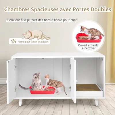 Giantex Maison de Toilette pour Chat en Bois,Double Portes 90 x 50 x 50CM