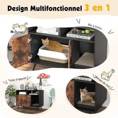 Giantex Maison de Toilette pour Chat,Double Porte,Compartiments 90x50x70 CM