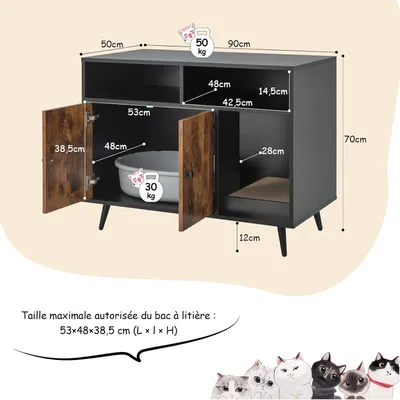 Giantex Maison de Toilette pour Chat,Double Porte,Compartiments 90x50x70 CM
