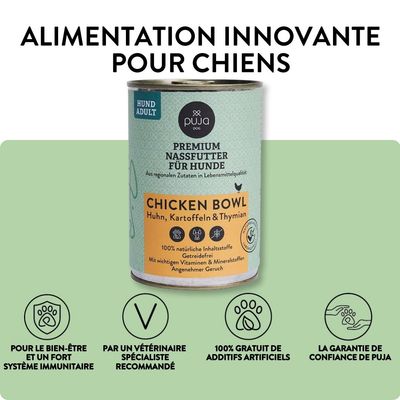 PUJA Premium nourriture humide pour chiens avec poulet et légumes