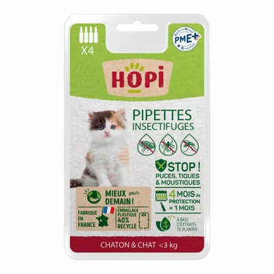 HOPI Pipettes Anti Puces Chat et Chaton de 0<3 kg - 4 Mois de Protection HOPI Pipettes Anti Puces Chat et Chaton de 0<3 kg - 4 Mois de Protection