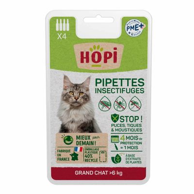 HOPI Pipettes Anti Puces Chat de Plus de 6 kg - 4 Mois de Protection 1 article