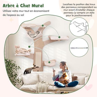 Giantex Arbre à Chat 181cm,5 Niveaux Rembourrés,1 Hamac,1 Planche à Griffer