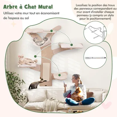 Giantex Arbre à Chat 181cm,5 Niveaux Rembourrés,1 Hamac,1 Planche à Griffer