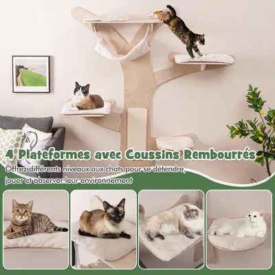 Giantex Arbre à Chat 181cm,5 Niveaux Rembourrés,1 Hamac,1 Planche à Griffer