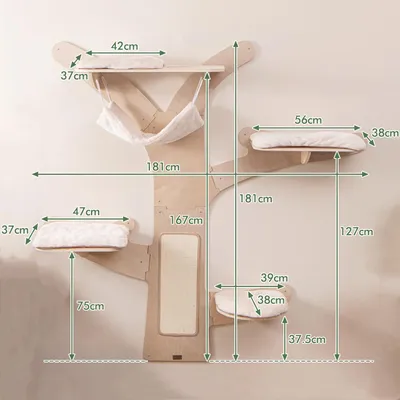 Giantex Arbre à Chat 181cm,5 Niveaux Rembourrés,1 Hamac,1 Planche à Griffer