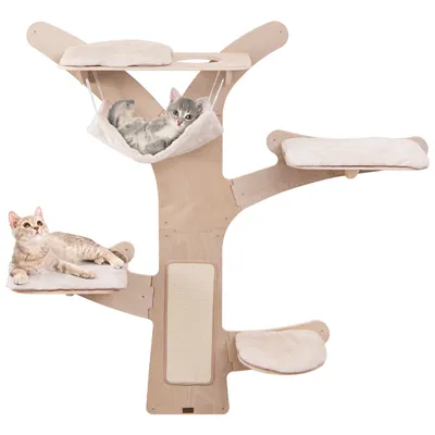 Giantex Arbre à Chat 181cm,5 Niveaux Rembourrés,1 Hamac,1 Planche à Griffer