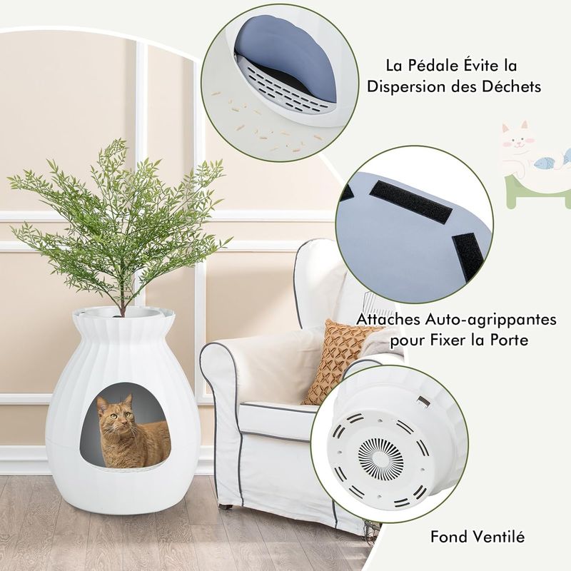 Giantex Bac à Litière pour Chat,Contrôle Intelligent des Odeurs