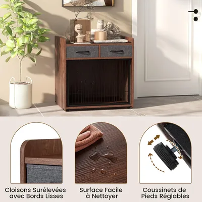 Giantex Caisse pour Chien en Bois,2 Tiroirs en Tissu,Porte Verrouillable
