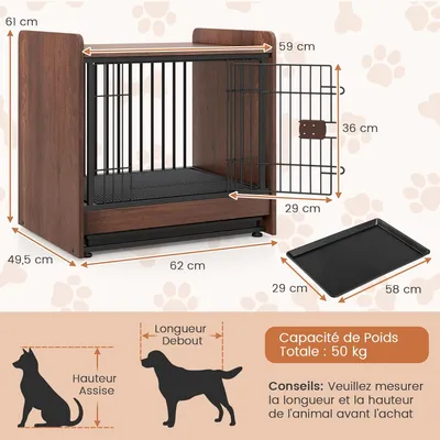 Giantex Cage pour Chien,Porte à Verrou,Plateau Amovible,62x49,5x61cm 50 KG