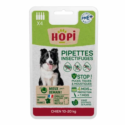 HOPI Pipettes Anti Puces Chien Entre 10 et 20 kg - 4 Mois de Protection