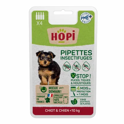 HOPI Pipettes Anti Puces Chien&Chiot de Moins 10 kg - 4 Mois de Protection