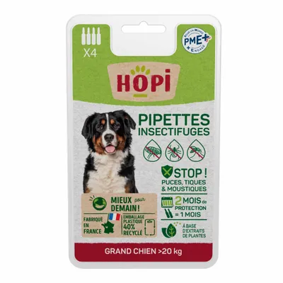 HOPI Pipettes Anti Puces Chien Plus de 20 kg - 4 Mois de Protection