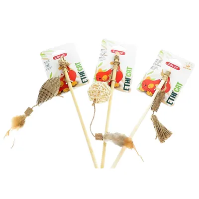 animallparadise - 3 cannes à pêche en bambou, jouet carton, rotin et Matata