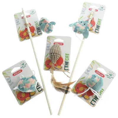 animallparadise - 2 cannes à pêche tissu feuille vert et 3 jouets , jouet p