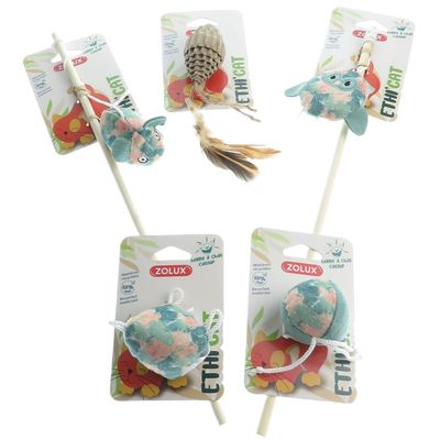 2 cannes à pêche tissu feuille vert et 3 jouets , jouet pour chat
