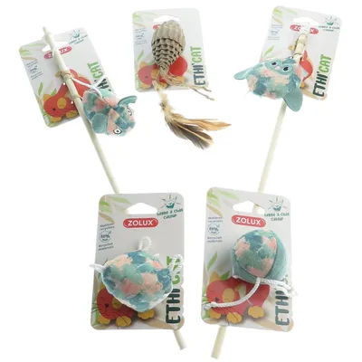 2 cannes à pêche tissu feuille vert et 3 jouets , jouet pour chat
