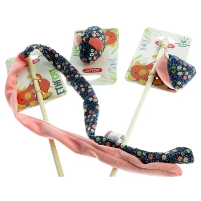2 canne à pêche et 1 souris tissu fleur rose, jouet pour chat