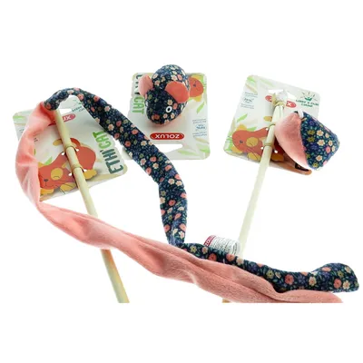2 canne à pêche et 1 souris tissu fleur rose, jouet pour chat