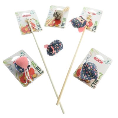 2 cannes à pêche tissu fleur rose et 3 jouets , jouet pour chat