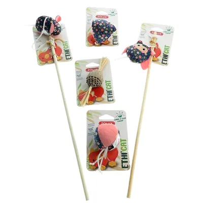2 cannes à pêche tissu fleur rose et 3 jouets , jouet pour chat