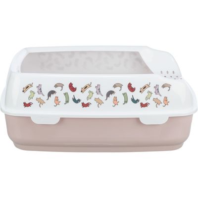 Bac à litière Delio rose et blanche 49.5 x 38 x 20 cm pour chat