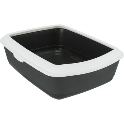 Bac à litière gris foncé avec rebord 37 x 47 x 15 cm pour chats