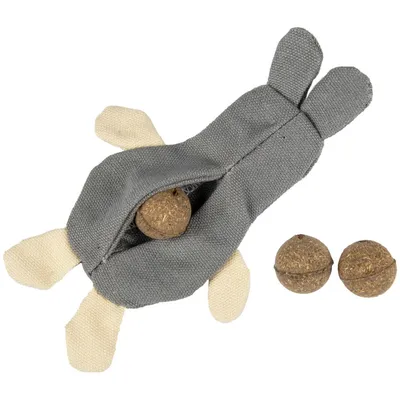 Flamingo - Lapin 14 cm gris beige+ 3 billes de Catnip jouet pour chat