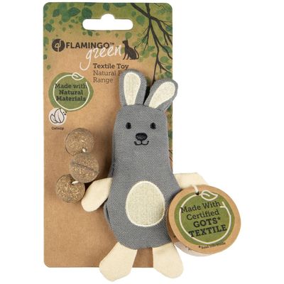 Flamingo - Lapin 14 cm gris beige+ 3 billes de Catnip jouet pour chat