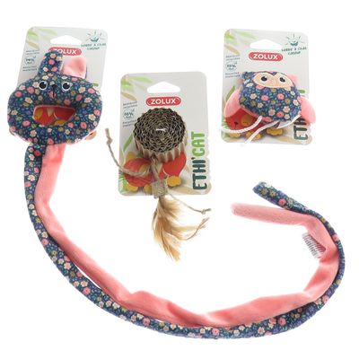 3 jouets, chouette, disque carton et jouet de porte tissu fleur,  pour chat