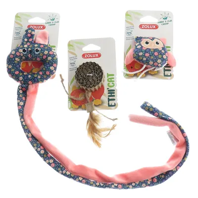3 jouets, chouette, disque carton et jouet de porte tissu fleur,  pour chat