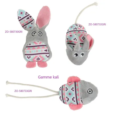 Lapin gris Kali. 11 x 5 cm x 3 cm. avec catnip. Jouet chat