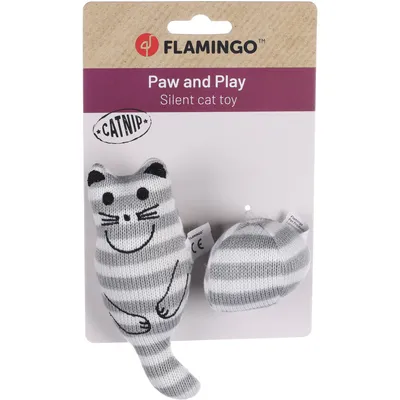 Flamingo - Jouet Chat Gris + balle avec Catnip 13 cm x 3 cm pour chat