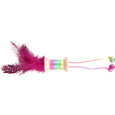 Flamingo - Jouet 1 bobine en bois avec plume, grelot 18 x 3 cm. jouet pour