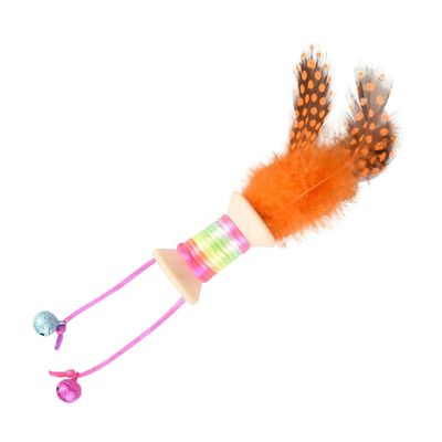 Jouet 1 bobine en bois avec plume, grelot 18 x 3 cm. jouet pour chat. coule