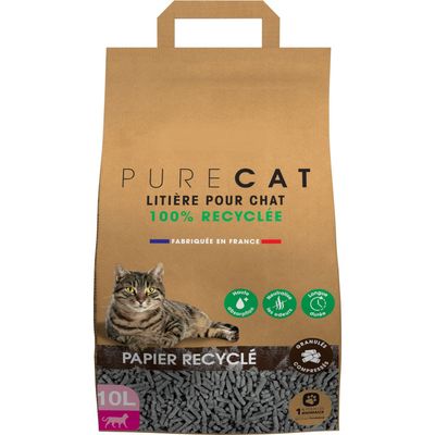 Litière granulés compressés en papier 100 % recyclé, 10 litres, pour chat