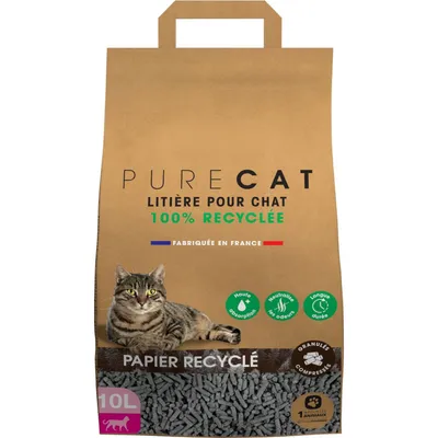 Litière granulés compressés en papier 100 % recyclé, 10 litres, pour chat