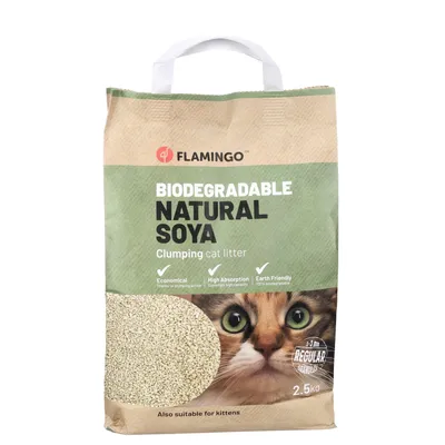 Flamingo - Litière Soja Granulés fins Agglomérant 2.5 kg pour chat